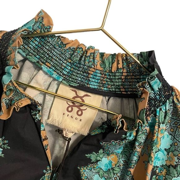 Figue Halima Top Blouse Smocked Floral Short Sleeve Size XL NWT - Picture 3 of 9